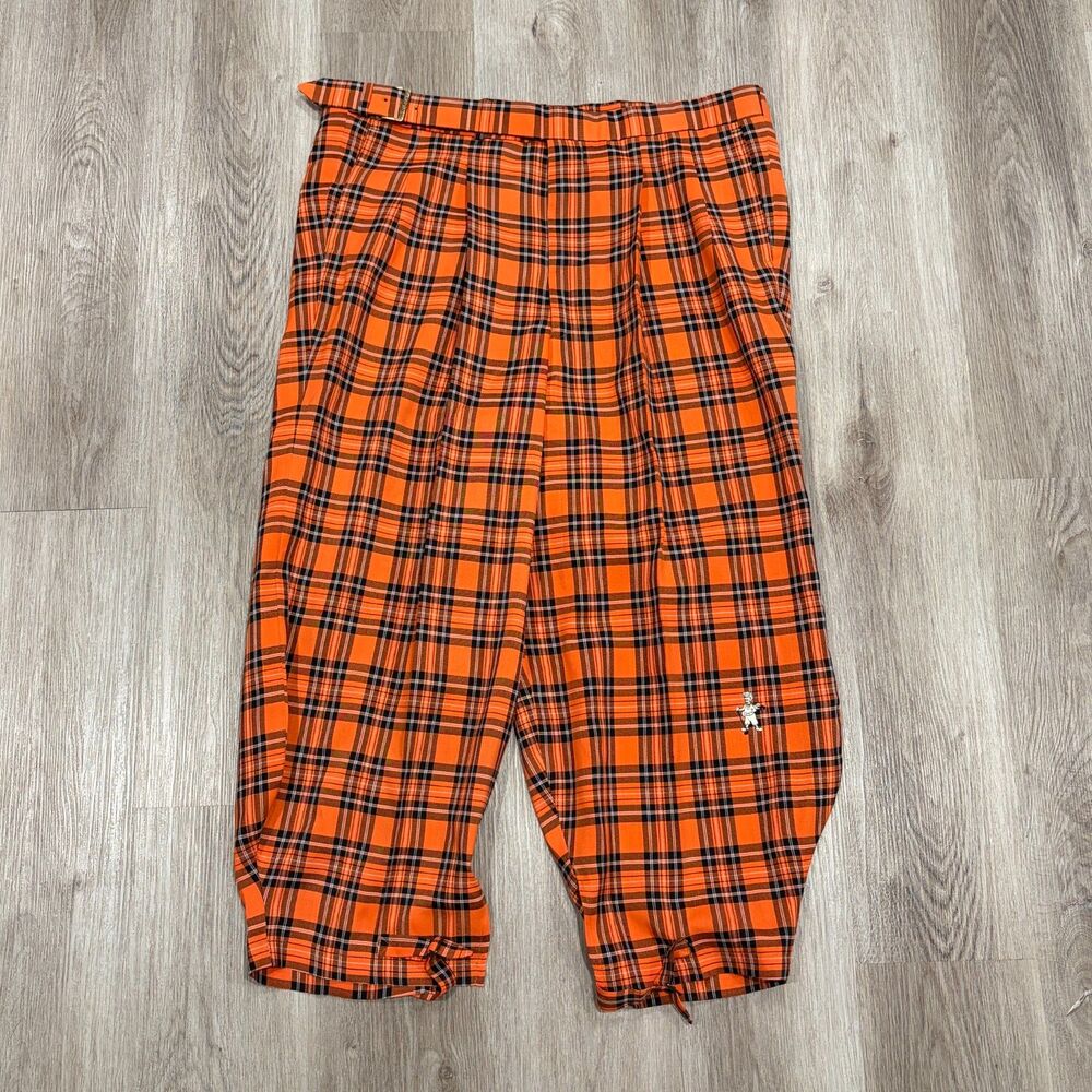 Vintage 80s T Barry Knicker Co Plaid Knickers Golf Pants Orange Mens Size 40 USA